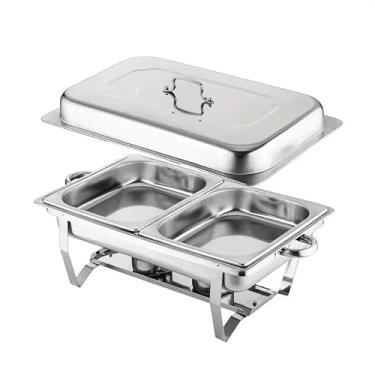Imagem de Inox Profissional 9L com 1/2 Panelas Banho Maria e 2 Cubas para Buffet, Festas e Marmita Térmica - Chafing Dish Inoxidável, Recipiente com Isolamento Térmico(2 grades)