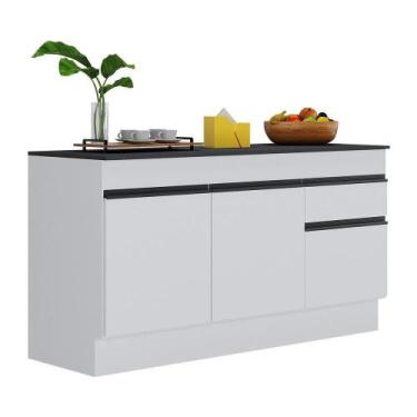 Imagem de Balcão Cozinha Gabinete Pia 150cm 3 Ptas Branco/preto - MULTIMOVEIS