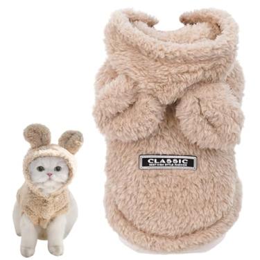 Imagem de PayaSnug Moletom com capuz para cães com orelhas de coelho, suéter de inverno de pelúcia com anel em D, casaco quente para cães e gatos pequenos, roupas de inverno para filhotes de cachorro para