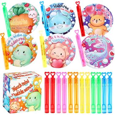 Imagem de Nasidear 36 cartões de presente de Dia dos Namorados com mini varinhas de bolhas para crianças, cartões de troca de sala de aula dos namorados, cartões de saudação dos namorados e lembrancinhas de festa dos namorados