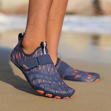 Imagem de Sapatos aquáticos para homens e mulheres, sapatos ribeirinhos, adultos, natação, praia, lago, piscina, água, meias de secagem rápida, Azul, laranja, 13 Women/12 Men