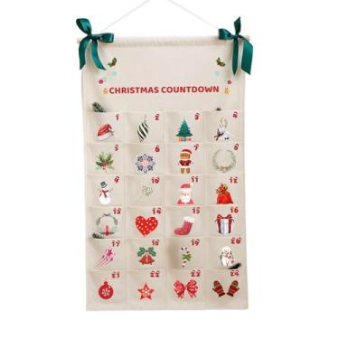 Imagem de oshhni Calendário do Advento de Natal 2025 com Bolsa de Armazenamento para Pendurar, Decoração de Natal com 24 Bolsos para Escritório, Festa e Dormitório