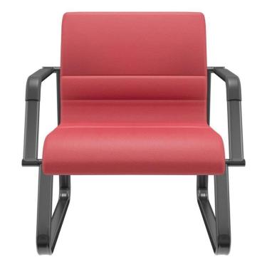 Imagem de Cadeira De Escritório Recepção Com Braço Fixa Preta Lev P03 Vinil Vermelho - Lyam Decor