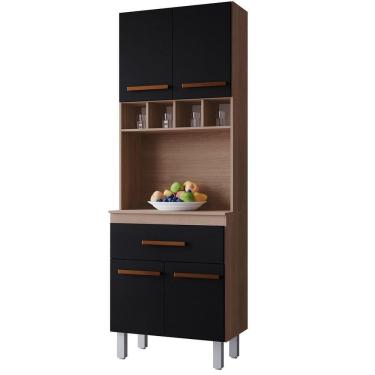 Imagem de Paneleiro Alto Com Nicho 4 Portas 1 Gaveta Vitorina Savana / Preto