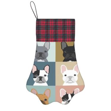 Imagem de SKKNT Meias de Natal com estampa de buldogue francês, animais de estimação, decoração de Natal, cães, gatos, árvores, doces, presente, conveniente