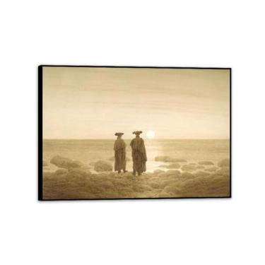 Imagem de Moonrise por Caspar David Friedrich Impressões em tela Well Decor The World Classic Art Reproduções de arte grande giclee arte de parede para sala de estar decoração de casa 70 x 50 cm (71.1x50.8 cm