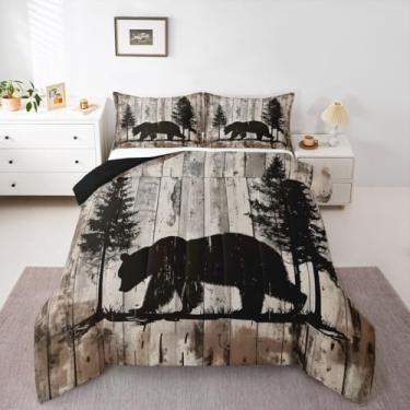 Imagem de jejeloiu Conjunto de edredom de urso, rústica, para todas as estações, com 2 fronhas, microfibra de animais selvagens, para decoração de quarto, edredom respirável, macio e leve
