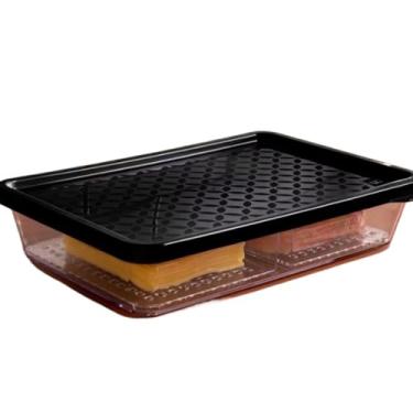 Imagem de Porta Frios Geladeira Com Divisória e Escorredor de Líquido Em Acrílico Resistente Transparente Com Tampa Organizador(Preta)