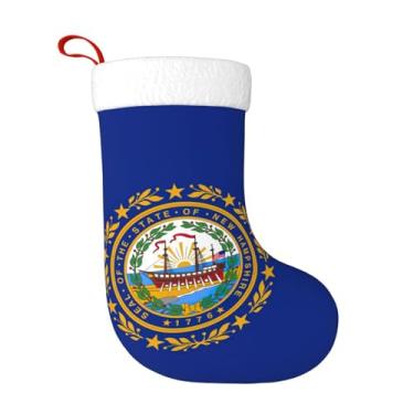 Imagem de SKKNT Meia de Natal Pritn com bandeira do estado de New Hampshire, 45 x 28 cm, decoração de festa de Natal, presentes para lareira para família