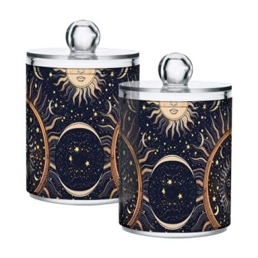 Imagem de Qilmy Qtip Suporte de boticário transparente Moon Celestial de 400 ml com tampa, dispensador de recipiente de banheiro para bola de algodão, cotonete, fio dental, pacote com 2