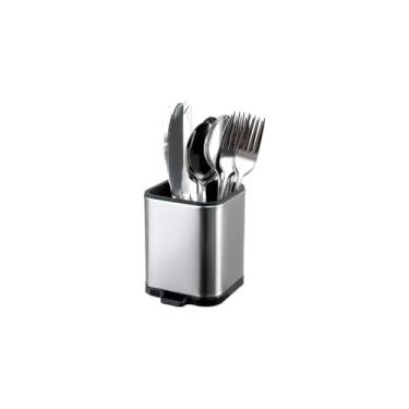 Imagem de Porta Talher com Dreno, Aço Inox e Plástico, Inox, 12x17 cm, 300g, Organizador de Utensílios de Cozinha