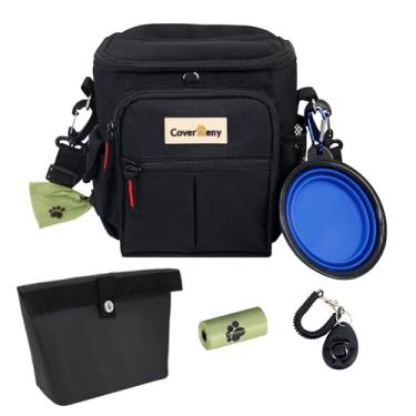 Imagem de Bolsa de petiscos para cães para acesso rápido e à prova de derramamento, bolsa removível | Dispensador de saco de cocô | 3 maneiras de usar, bolsa de petiscos para cães - tigela dobrável, clicker de