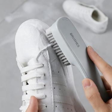 Imagem de Pacote com 2 escovas de lavanderia e escova de limpeza de sapatos para manchas, limpeza doméstica, roupas, sapatos, banheiro, cabo ergonômico de fácil aderência