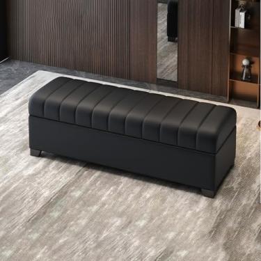 Imagem de Banco de armazenamento moderno para sala de estar com almofada, banco para quarto na extremidade da cama, banco de entrada com armazenamento, banco para entrada da porta da frente, banco de sapatos