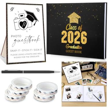 Imagem de Engrowtic 2026 Conjunto de livro de visitas de formatura placa de foto de madeira com suporte para livro de visitas Grad Tape Caneta de assinatura para suprimentos de festa de graduação lembrancinhas