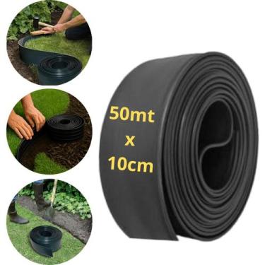 Imagem de Limitador de Grama Plástico Flexível Preto 50m para Jardim e Paisagism
