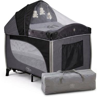 Imagem de Berço de Bebê Portátil Função Balanço com Capota Mosquiteiro e Caixa Musical Vibratório Dobrável Cinza