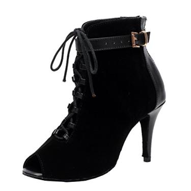 Imagem de Salabobo AQQ-6179 sapato feminino tango latino festa de baile casamento 3,4 salto com cadarço peep-toe para dança, Preto, 6.5