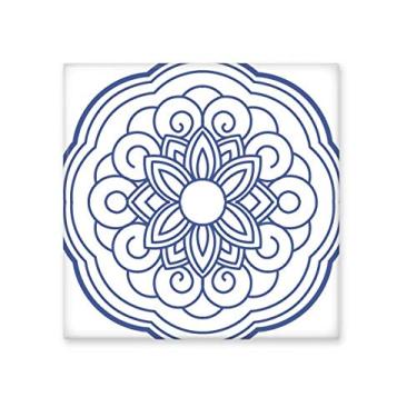 Imagem de Azulejo de cerâmica com padrão de flor azul chinesa brilhante decalque de tijolos esmaltados