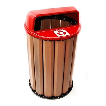 Imagem de Lixeira Coleta Seletiva 82cm 94L em Madeira Plástica In Brasil com Tampa Vermelha