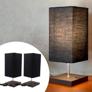 Imagem de Kit 2 Abajur luminária de Mesa Clássico Quadrado Marrom de alumínio Com Interruptor Com Cúpula Preto Ref 49 Decoração Casa e Sala, Escritório, Quarto, cama