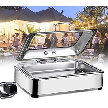 Imagem de Prato de atrito de aço inoxidável com tampa visível, aquecedores de alimentos para buffets elétricos, conjunto de buffet de catering, 9L/6L retangular/quadrado/redondo pratos de bacia fogão