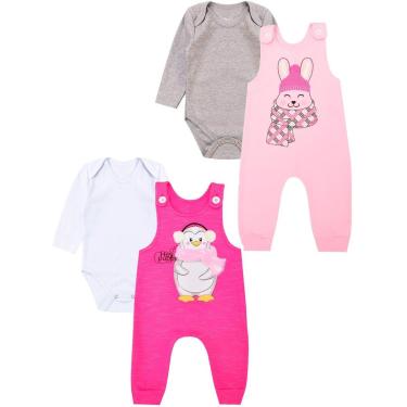 Imagem de Macacão Bebê Menina Moletom + Body Manga Longa Kit 4 Peças-Feminino