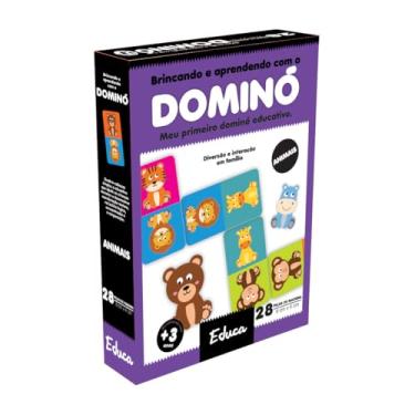 Imagem de Dominó Jogo Educativo Pedagógico Inantil Animais 28pcs Madeira Mdf Madeira Brinquedo Didático Alfabetização