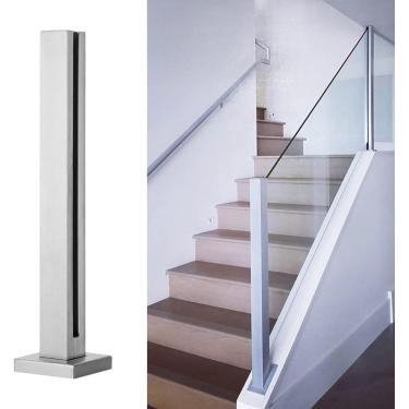 Imagem de Poste de corrimão de deck prateado para vidro/plástico/painel de madeira 10/12 mm, poste de balaustrada de vidro de aço inoxidável para varanda/escadas de corredor/loft de plataforma externa