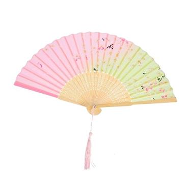 Imagem de Leque chinês decoração leque dobrável pequeno leque japonês feito à mão leque de seda dobrável leque de dança portátil leque dobrável leques de dança retrô leque de mão leque dobrável de papel casamen