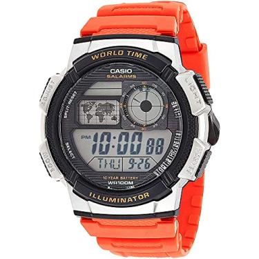 Imagem de Casio Relógio casual masculino 'bateria de 10 anos' quartzo resina casual, cor: laranja (modelo: AE-1000W-4BVCF), Laranja, AE-1000W-4BV