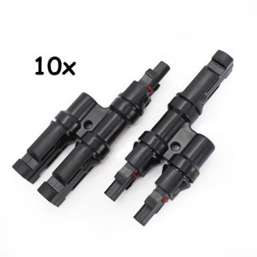 Imagem de Kit 10 Conector MC4 Tipo T Y 2 Vias Paralelo Energia Solar - Solemais