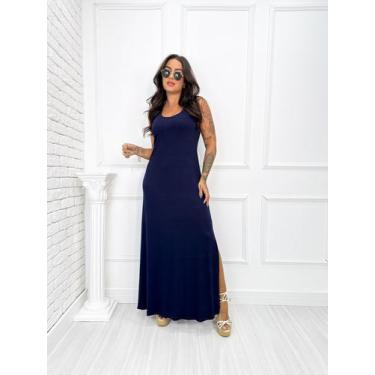 Imagem de Vestido Longo Feminino Regata com fenda lateral Soltinho Estiloso - C.