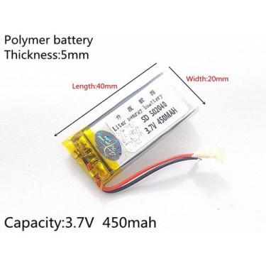Imagem de Bateria 5mmx20mmx40mm 450mah Com 2 Fios Nova 3,7v - bgb