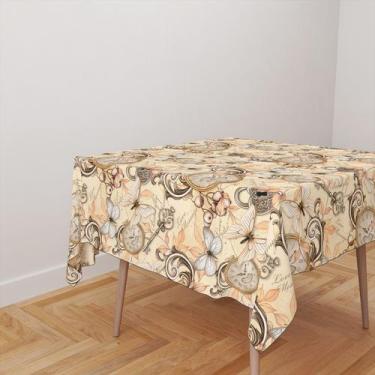 Imagem de Toalha De Mesa Quadrada 4 Lugares Tecido Oxford Vintage Relógios e Bor