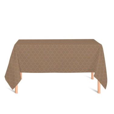 Imagem de Toalha de Mesa Retangular em Tecido Jacquard Rosa Envelhecido e Dourad