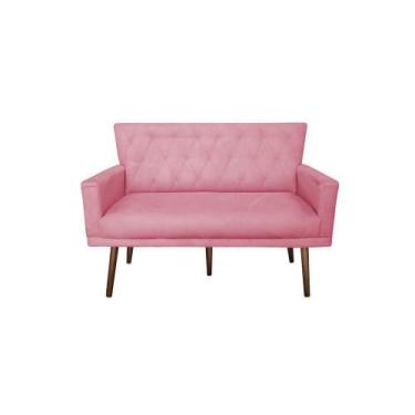 Imagem de Namoradeira Decorativa Aurora Suede Rosa Pés Madeira Ms Decor - Mansão