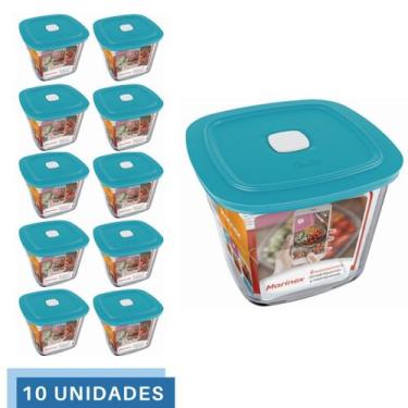 Imagem de 10 Potes Vidro Facilita  Quadrado Alto Com Tampa 1L Marinex - NADIR FI