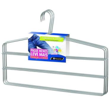 Imagem de Cabide Triplo Calça Adulto Cromado Reforçado Tintureiro 3 Unidades Pas