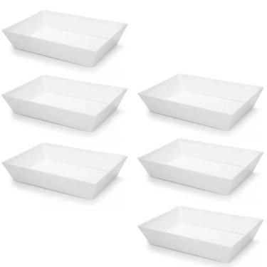 Imagem de Kit 6 Travessa Retangular 2,2l Branca Servir a Mesa Salada Sobremesa R