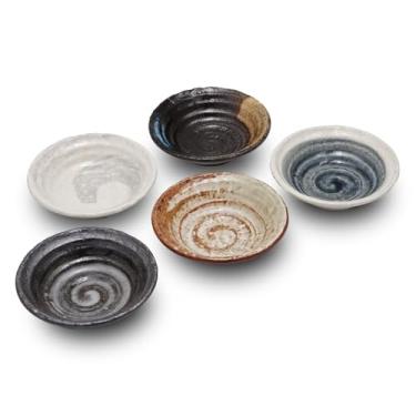Imagem de Conjunto de 5 pratos de servir de 13,5 cm, cerâmica em formato de corte áspero, seguro para lava-louças e micro-ondas, estilo e cor tradicionais japoneses, pratos de sobremesa, pratos de aperitivo,