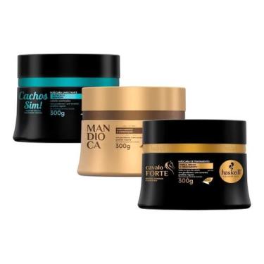 Imagem de Kit Cronograma Capilar para Cabelos Cacheados Máscara Mandioca Hidrata