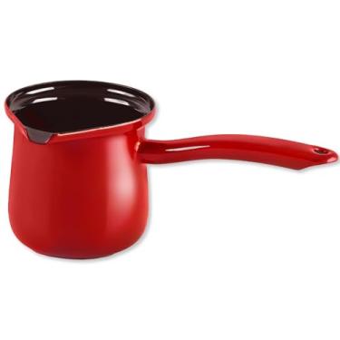 Imagem de Hakan Panela de café esmaltada com alça e bico | Cafeteira de 4 xícaras | Caldeira de água portátil, manteiga, chocolate e aquecedor de leite | Panela de ferver tamanho jumbo para chá | Cor vermelha |