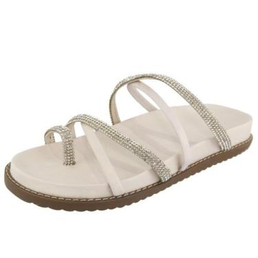 Imagem de Sandália Feminina Papete Dedo Tiras Brilho - s/marca, Offwhite, Crista