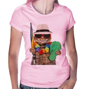 Imagem de Baby Look Gato nas Férias - Foca na Moda, Rosa bebê, GGG