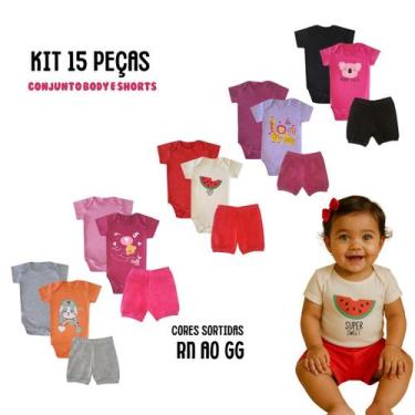 Imagem de Kit 15 peças Trijunto Roupa Bebê Body manga Curta Shorts com Punhos Me