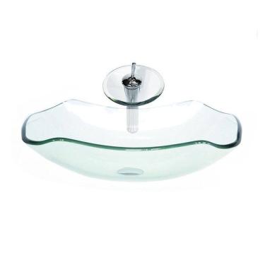 Imagem de Cuba de Vidro Abaulada 45cm Jateada + Válvula + Torneira Cascata Jateada