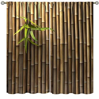 Imagem de Cortinas de bambu impressas em 3D, cortinas Zen japonesas naturais de bambu para parede, sala de estar, cozinha, varão, bolso, janela, cortinas, 53 x 113 cm x 2 peças, marrom e verde