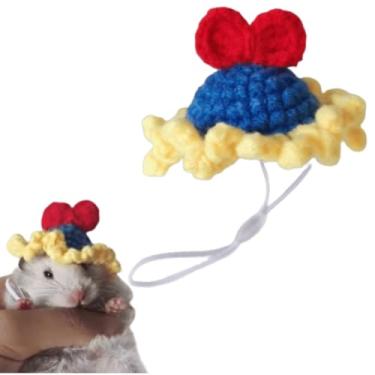 Imagem de Pequenos chapéus de animais pequenos chapéu de cobra de porquinho-da-índia com alça ajustável pequeno fofo tricotado à mão mini roupas de festa para animais de pelúcia papagaio hamster planador de