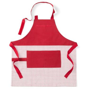 Imagem de KitchenAid Avental Gourmet Series Gridlines Little Chef, resistente a água e manchas, vermelho paixão, tamanho infantil 48 x 50 cm